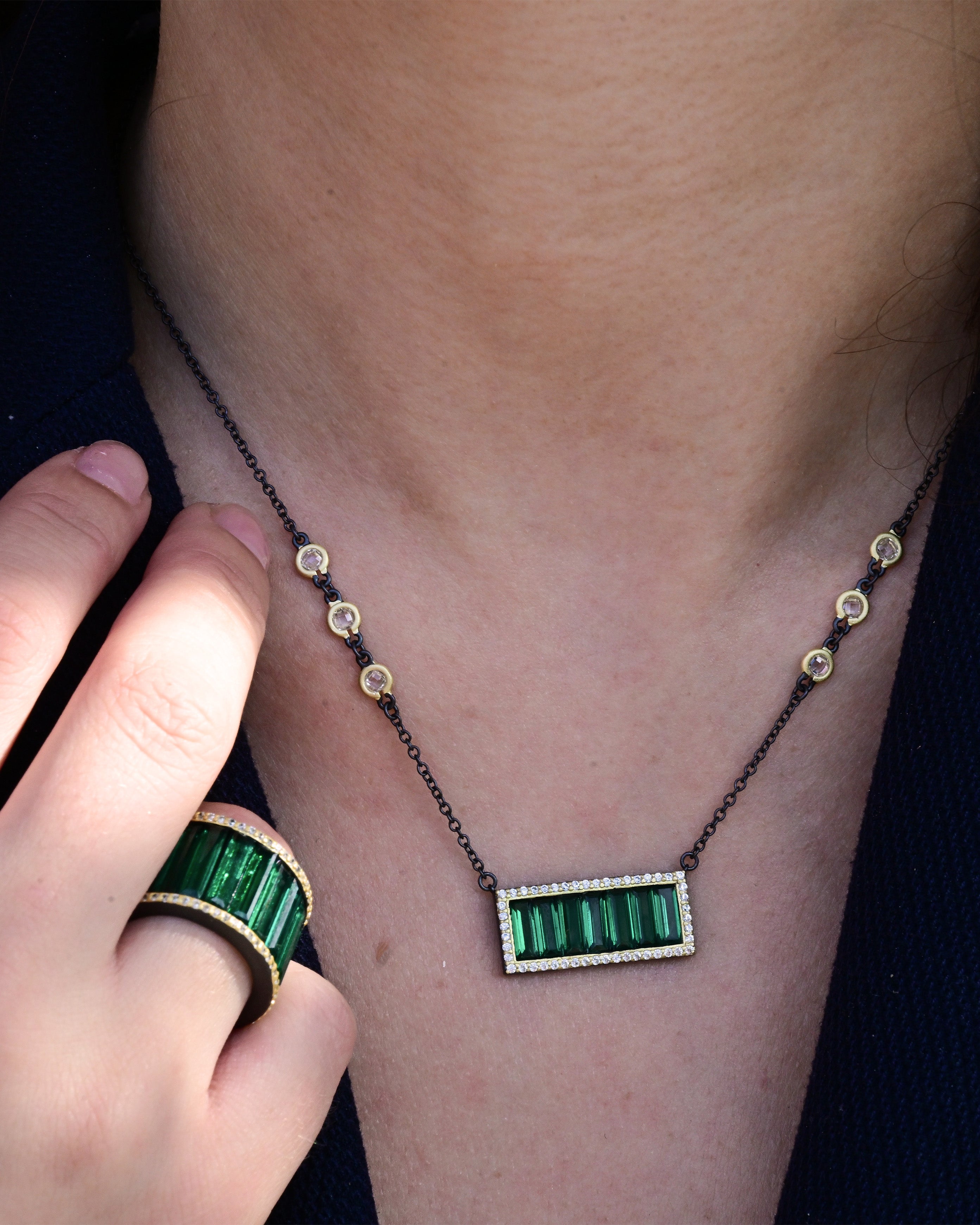 FREIDA ROTHMAN Midnight Baguette Bar Pendant Necklace