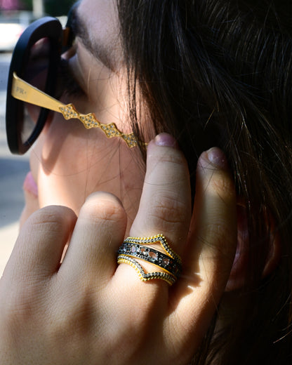 Gilded Cable Double Arc 3-Stack Ring