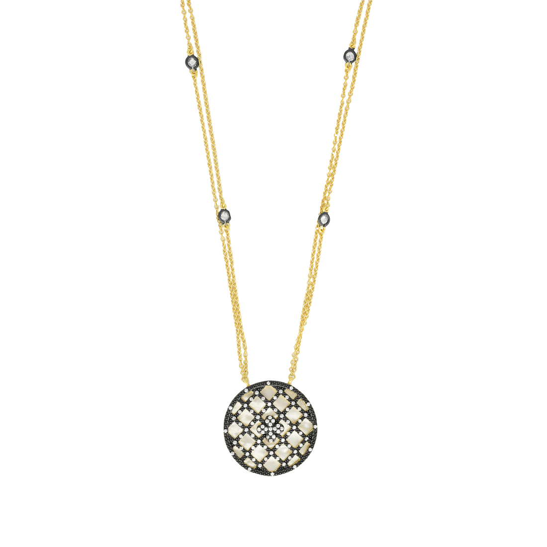Reversible Mother of Pearl Medallion Double Chain Necklace