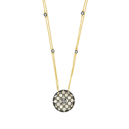Reversible Mother of Pearl Medallion Double Chain Necklace