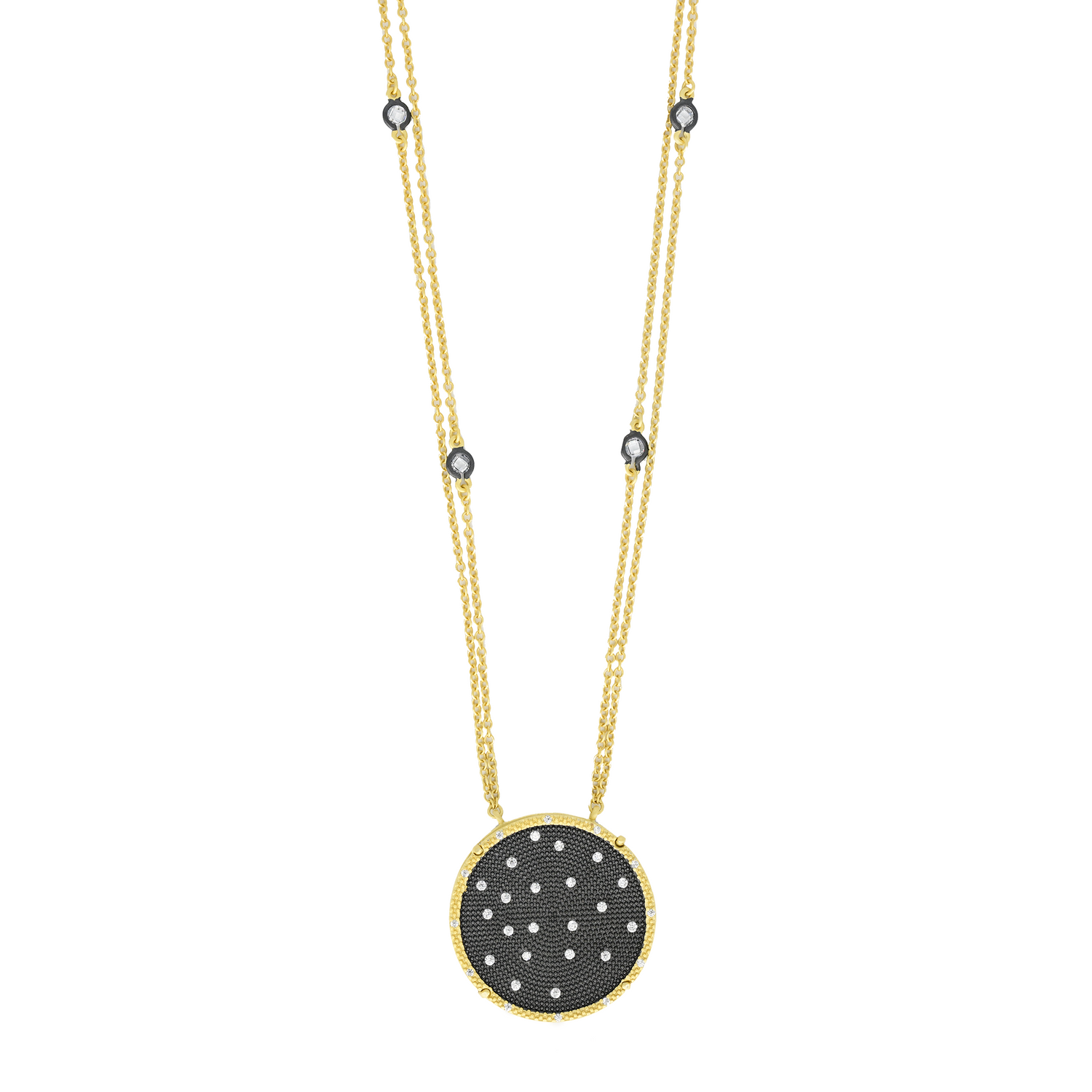 Reversible Mother of Pearl Medallion Double Chain Necklace