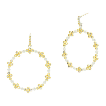 14KGoldandPlatinumonSterlingSilver Armor of Hope Embellished Clover Open Hoop Earrings FREIDA ROTHMAN EARRING