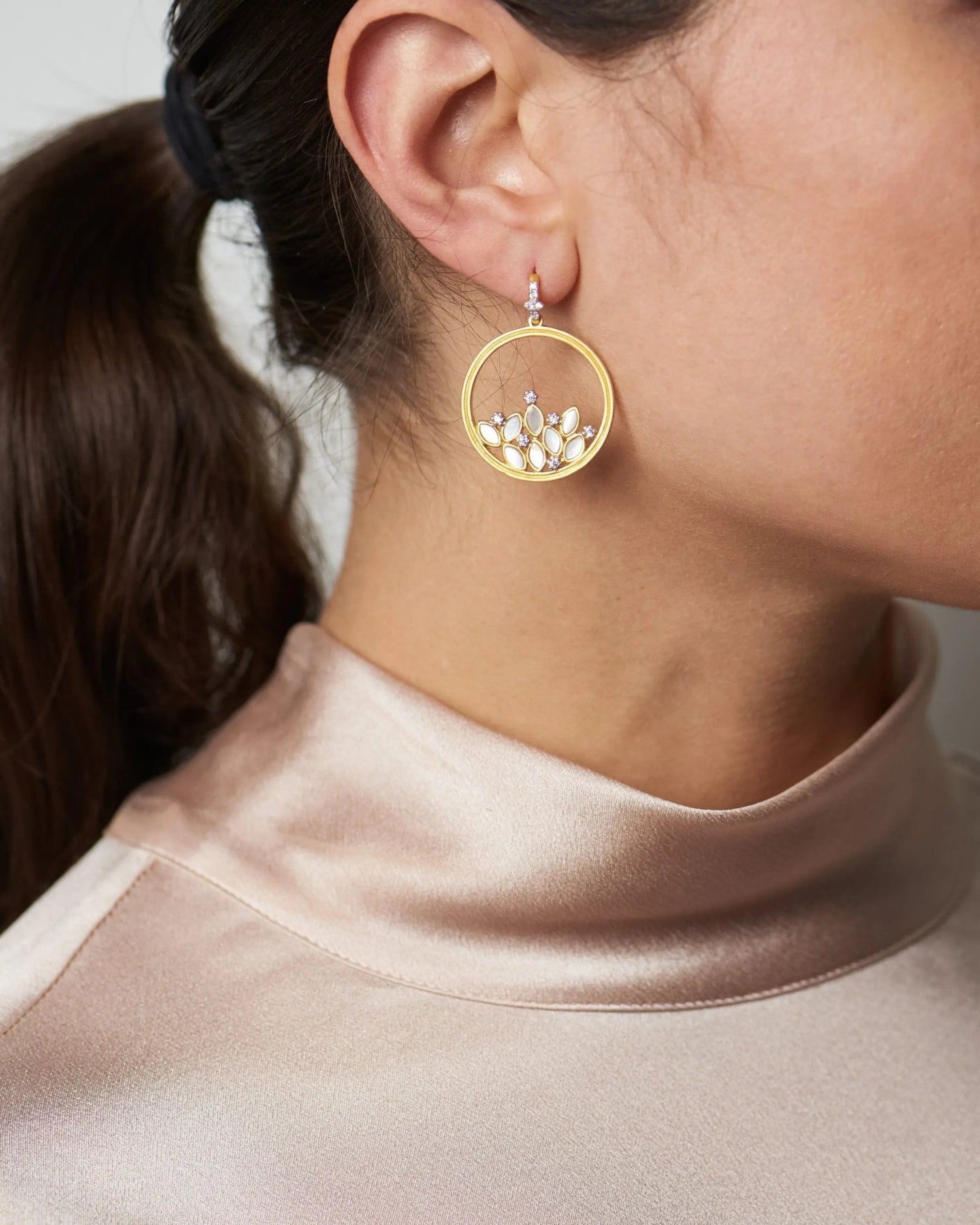 Armor of Hope MOP Cluster Open Hoop Earrings - FREIDA ROTHMAN