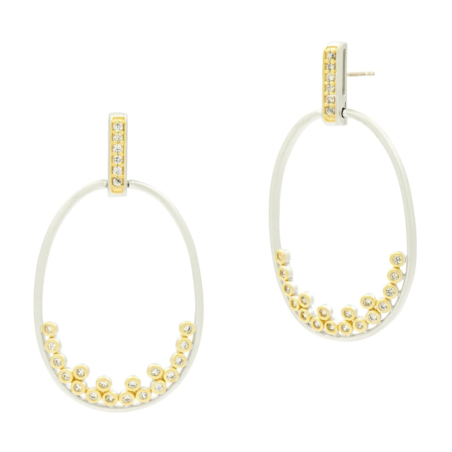 Platinumand14KGoldonSterlingSilver Armor of Hope Open Oval Hoop Earrings FREIDA ROTHMAN EARRING