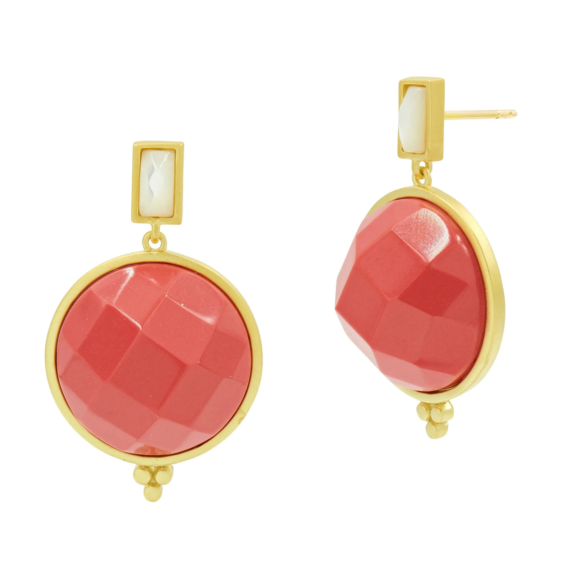 MotherofPearlRedCoral Candy Drop Faceted Earring Color Theory EARRING