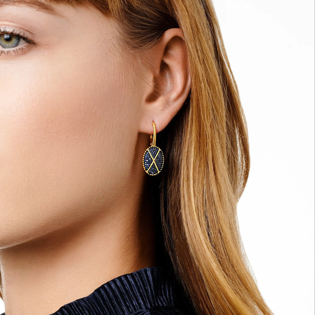  FREIDA ROTHMAN Midnight Blue Oval Pavé Lever Back Earring Midnight EARRING