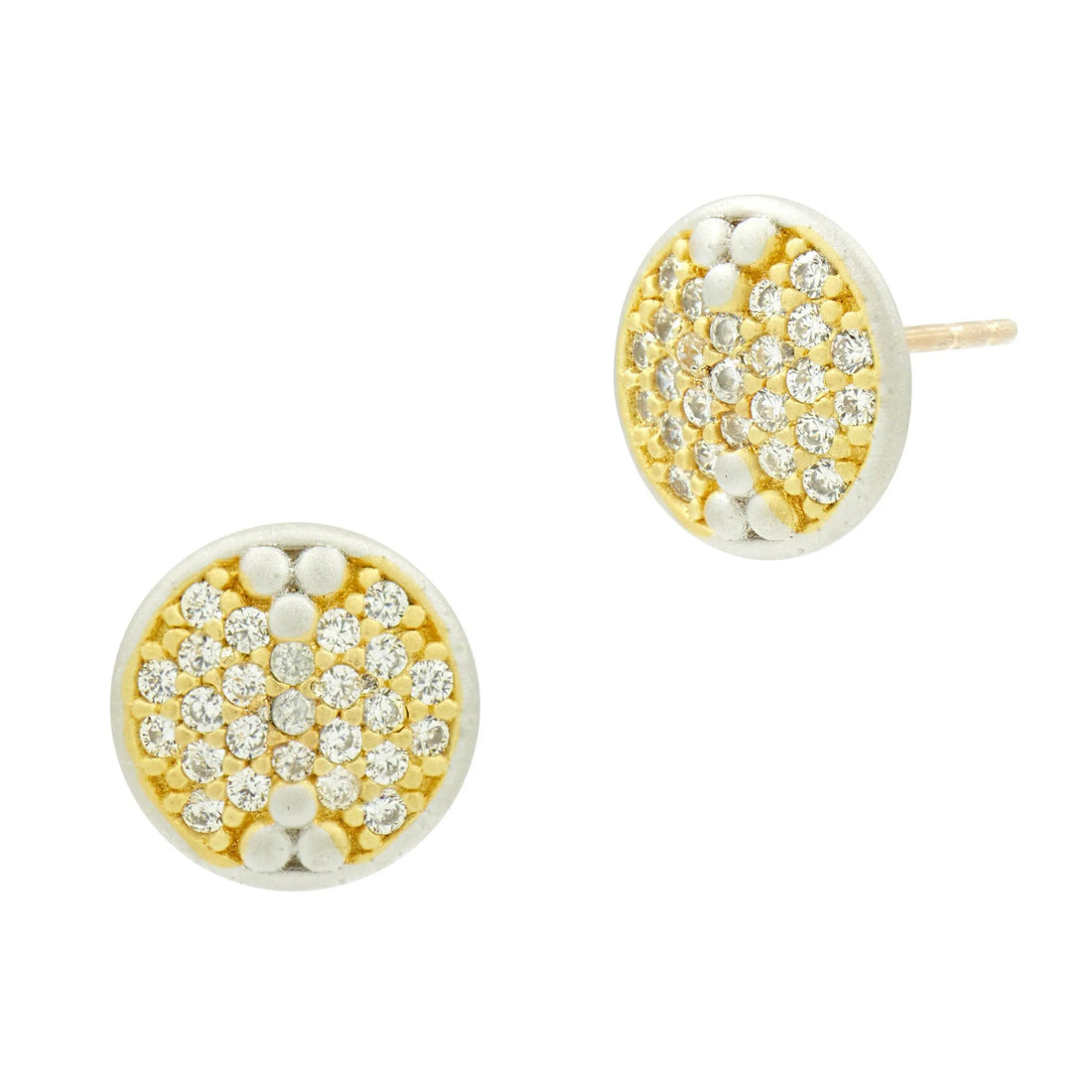 14KGoldandPlatinumonSterlingSilver Fleur Bloom Pav Disc Stud Earring Fleur Bloom EARRING