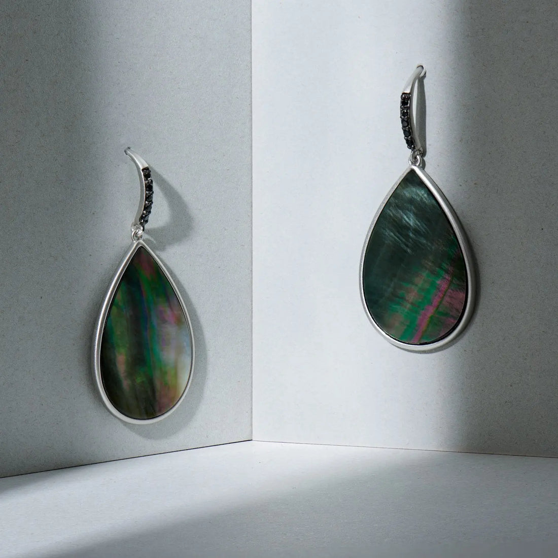  Grey Mother of Pearl Hook Earring Industrial Finish EARRING