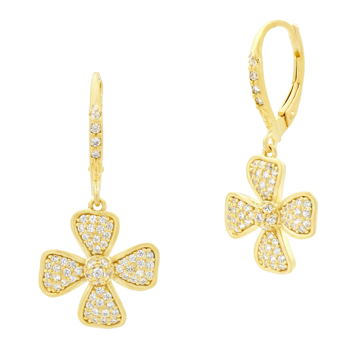 14KGoldonSterlingSilver Harmony Pavé Flower Lever Back Earring Harmony EARRING