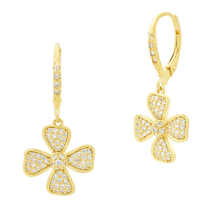 14KGoldonSterlingSilver Harmony Pavé Flower Lever Back Earring Harmony EARRING