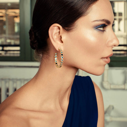 Imperial Blue Bezel Set Hoop Earrings - FREIDA ROTHMAN
