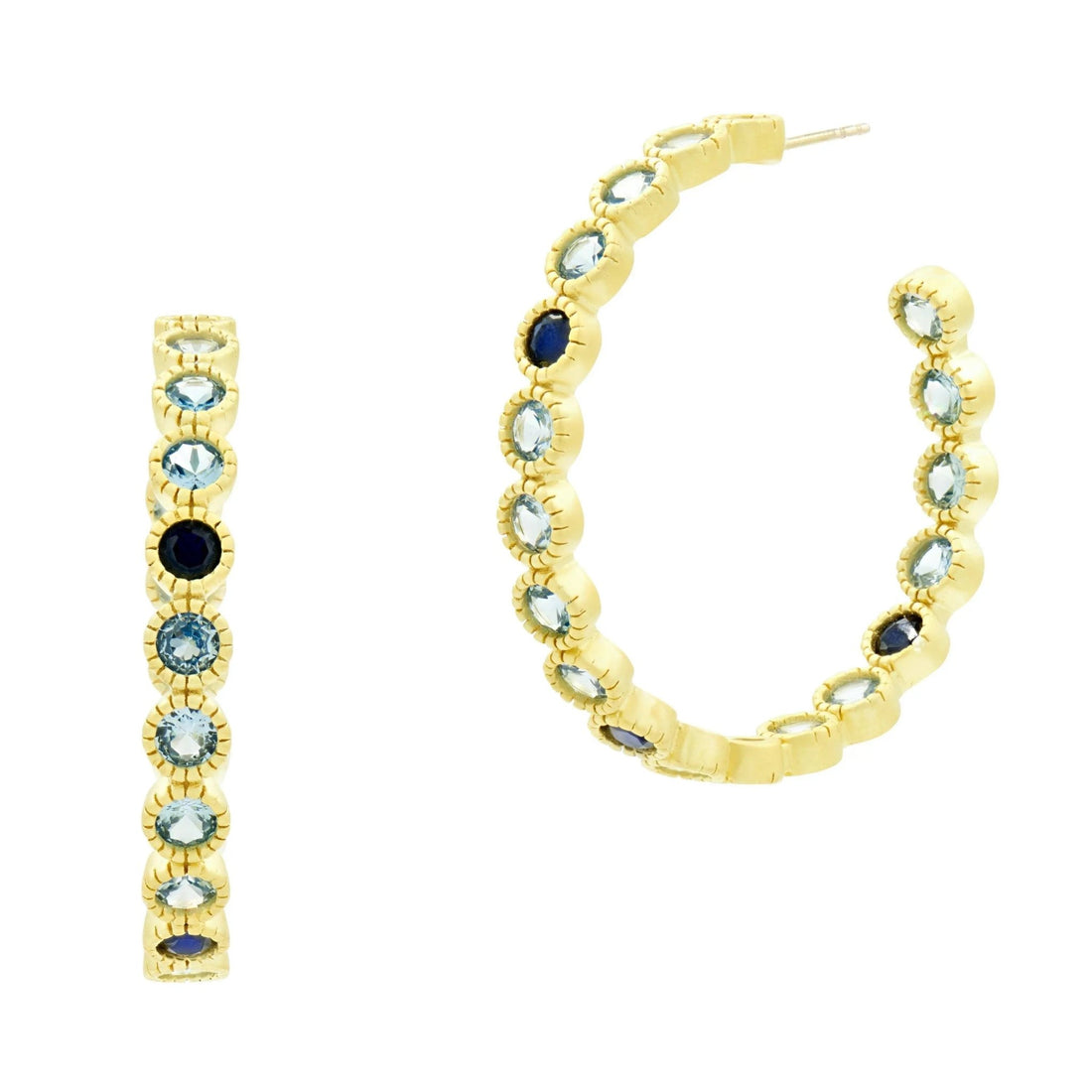 Imperial Blue Bezel Set Hoop Earrings - FREIDA ROTHMAN