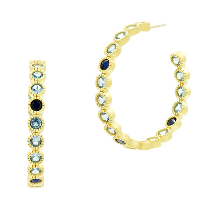 Imperial Blue Bezel Set Hoop Earrings - FREIDA ROTHMAN