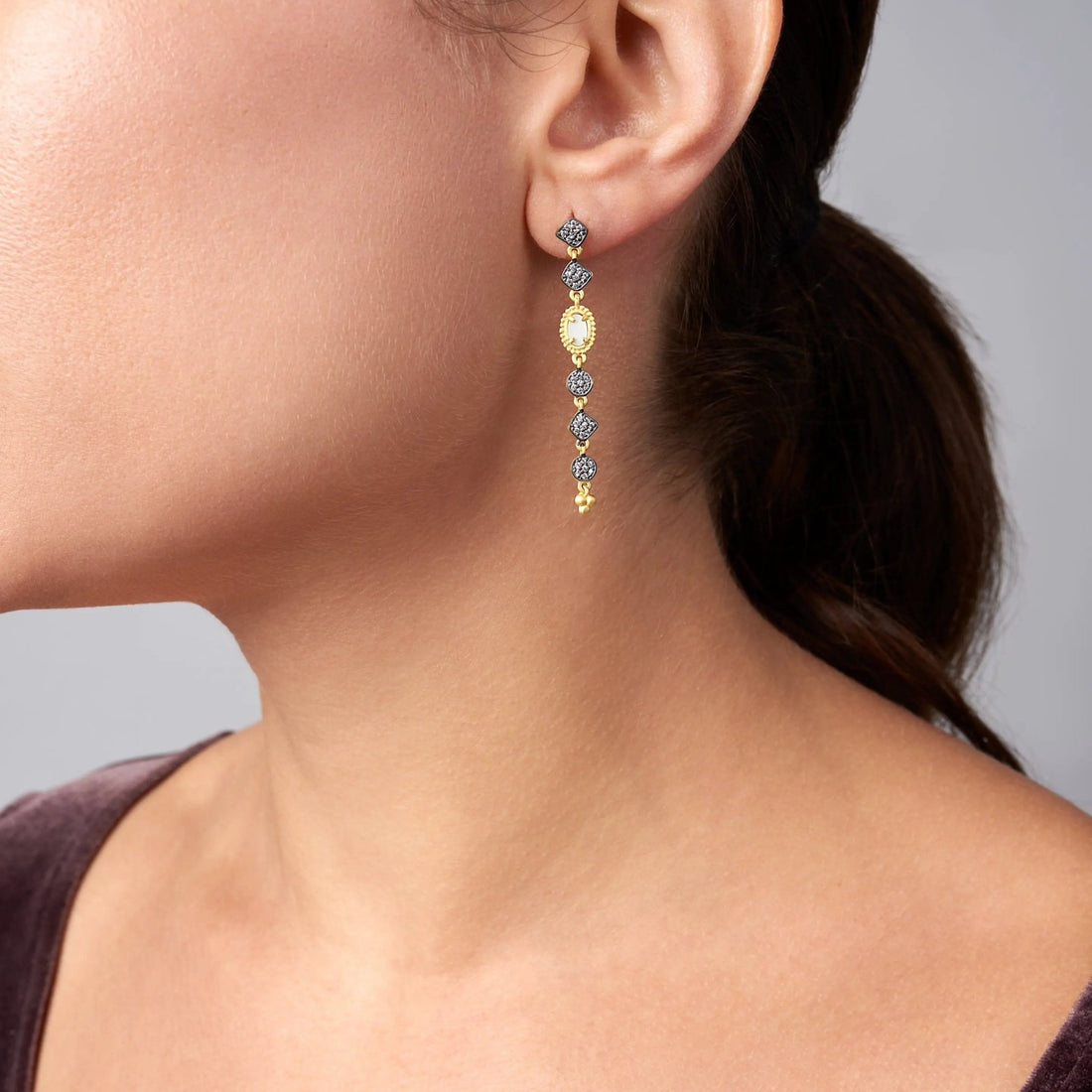 Imperial Mother of Pearl and Pav̩ Linear Drop Earrings - FREIDA ROTHMAN