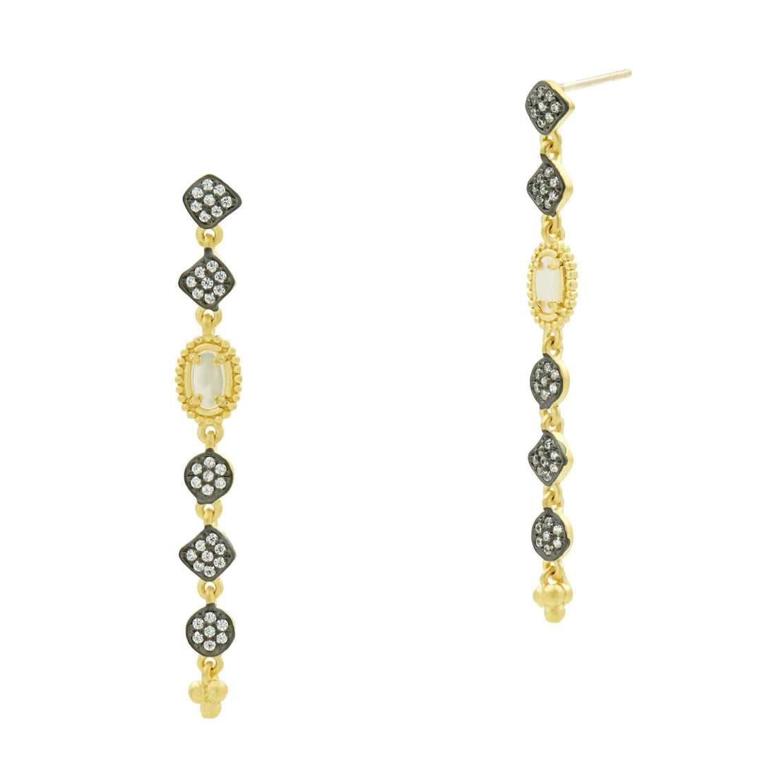 Imperial Mother of Pearl and Pav̩ Linear Drop Earrings - FREIDA ROTHMAN