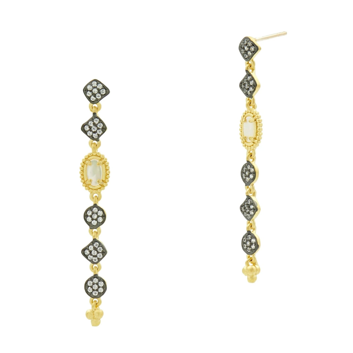 Imperial Mother of Pearl and Pav̩ Linear Drop Earrings - FREIDA ROTHMAN