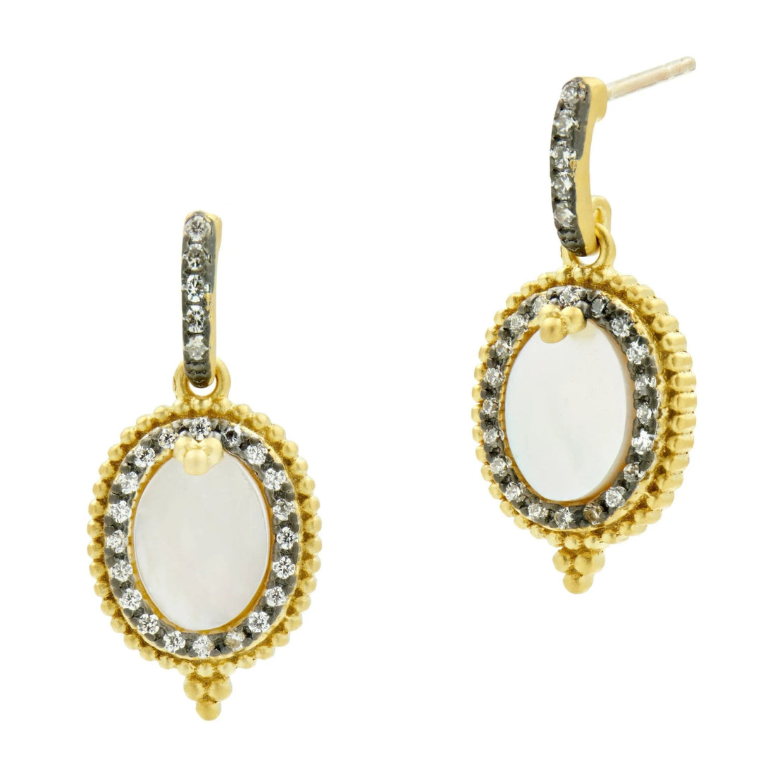 Imperial Oval Mother of Pearl Mini Drop Earrings - FREIDA ROTHMAN
