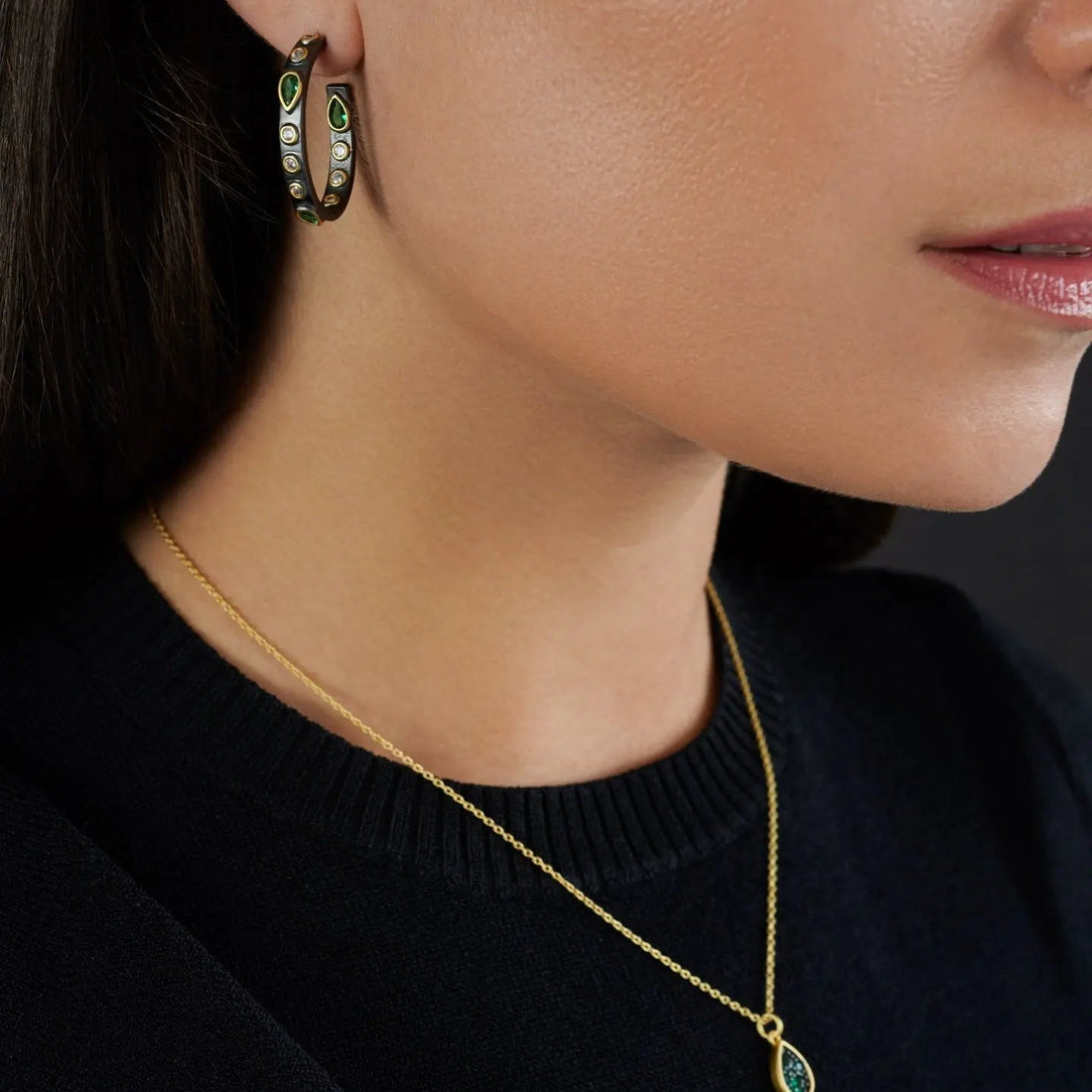  Midnight Emerald Studded Hoop Midnight EARRING