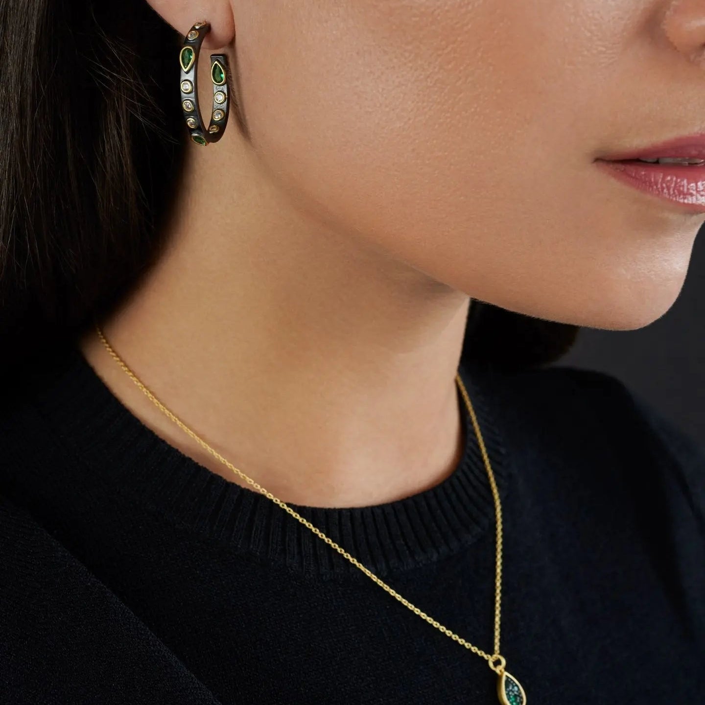  Midnight Emerald Studded Hoop Midnight EARRING