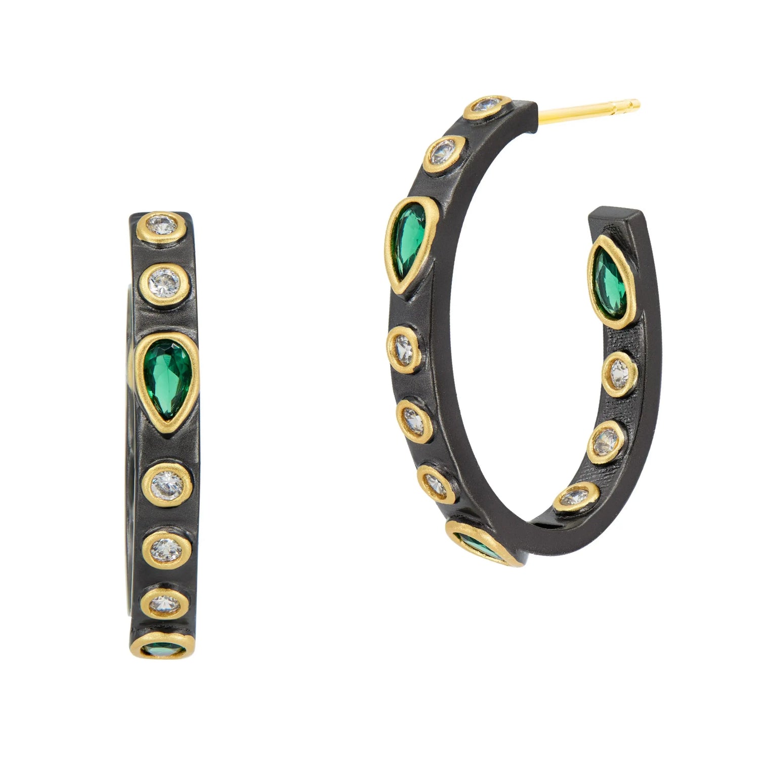 MatteGoldBlack Midnight Emerald Studded Hoop Midnight EARRING