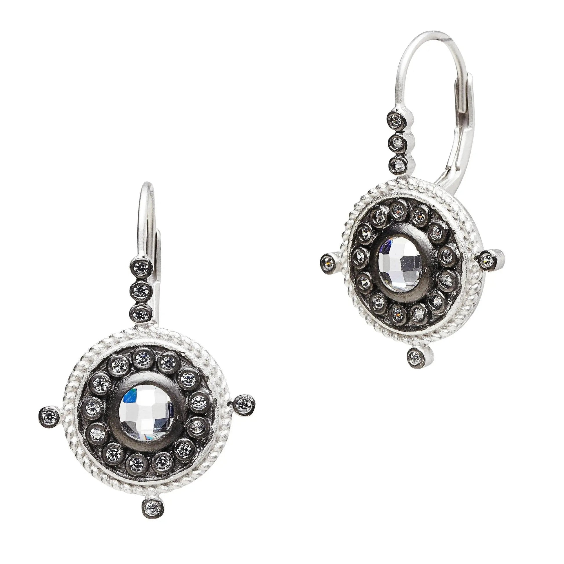 SilverBlack Nautical Button Leverback Earrings Signature EARRING