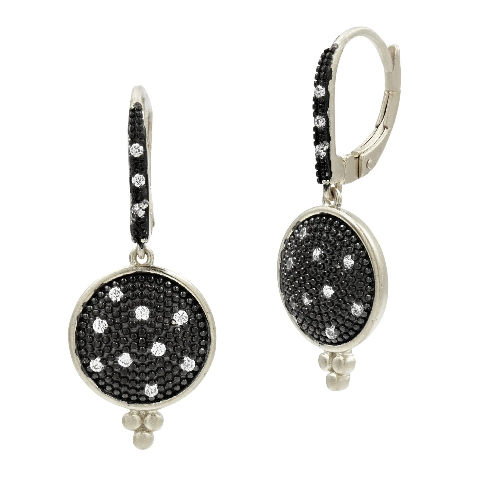 SilverBlack Pavé Disc Lever Back Earring Signature EARRING