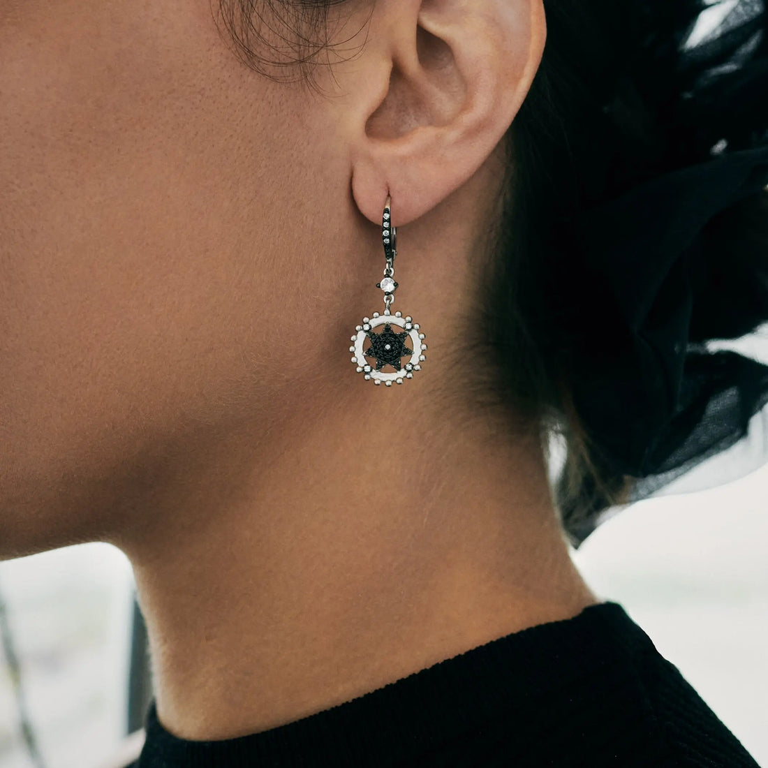  Pavé Starburst Dangle Earring Industrial Finish EARRING