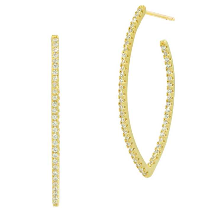 14KGoldonSterlingSilver Signature Allover Pavé Pointed Hoop Earrings Signature EARRING