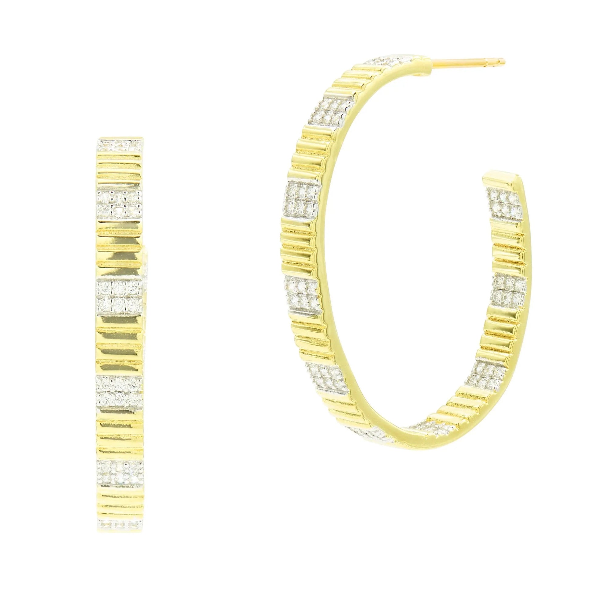 14KGoldandPlatinumonSterlingSilver Sleek Pavé Hoop Earring Radiance EARRING