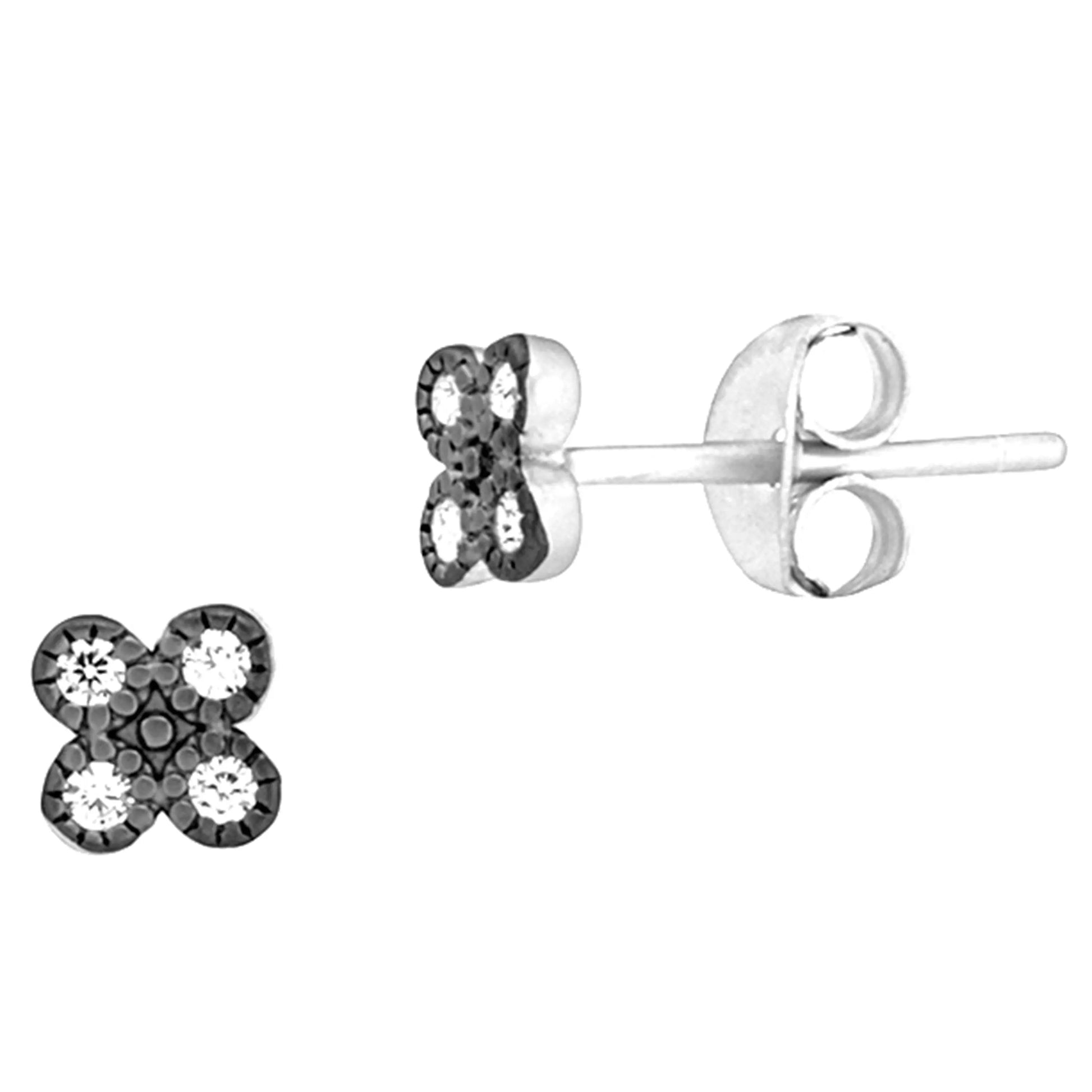 SilverBlack Tiny Clover Stud Earring FREIDA ROTHMAN EARRING