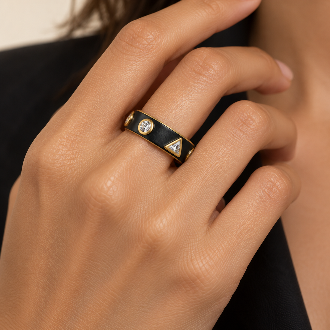 Industrial Finish Geometric Band Ring