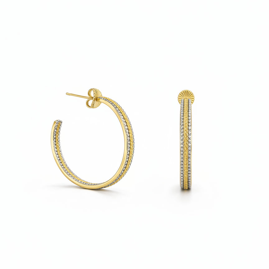 Basket Weave CZ Hoops