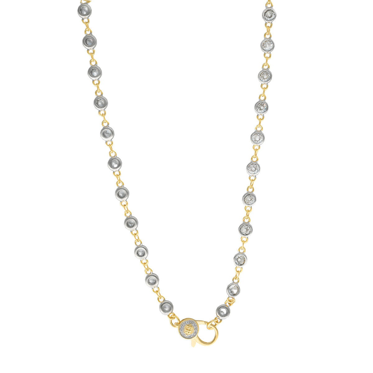 18" Silver Clear CZ Bezel Charm Bar Chain