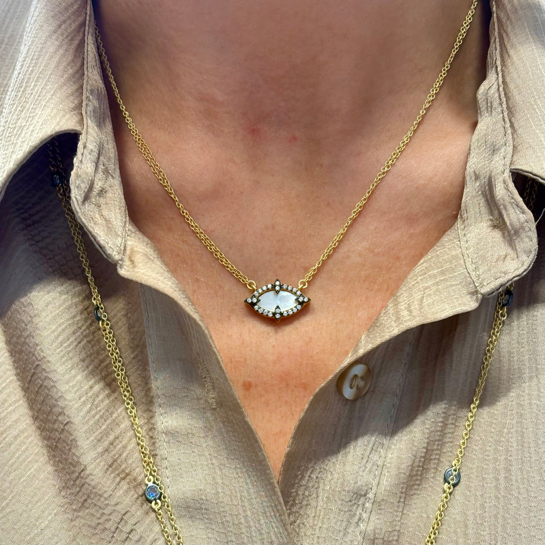 East West Marquise Double Chain Pendant