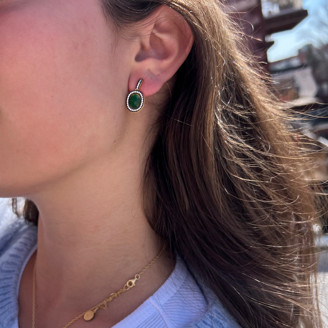 Pavé Oval Drop Earrings