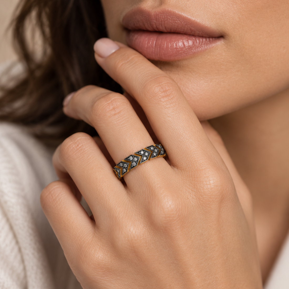 Industrial Finish Pavé Chevron Band Ring