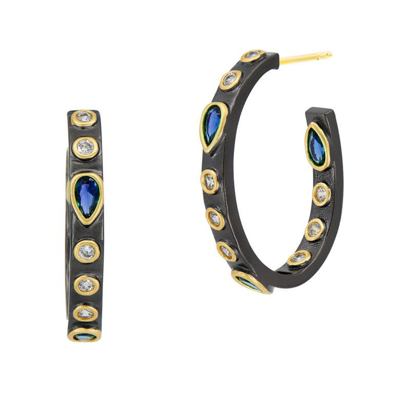 Midnight Emerald Studded Hoop