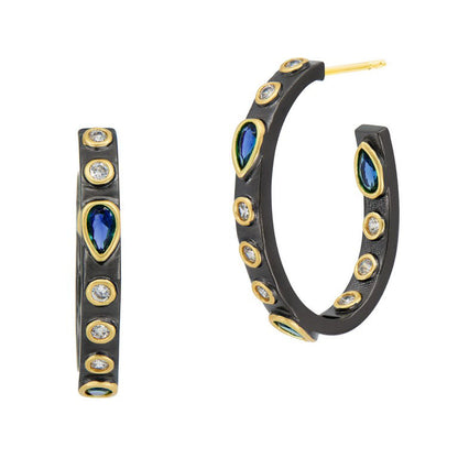 Midnight Emerald Studded Hoop