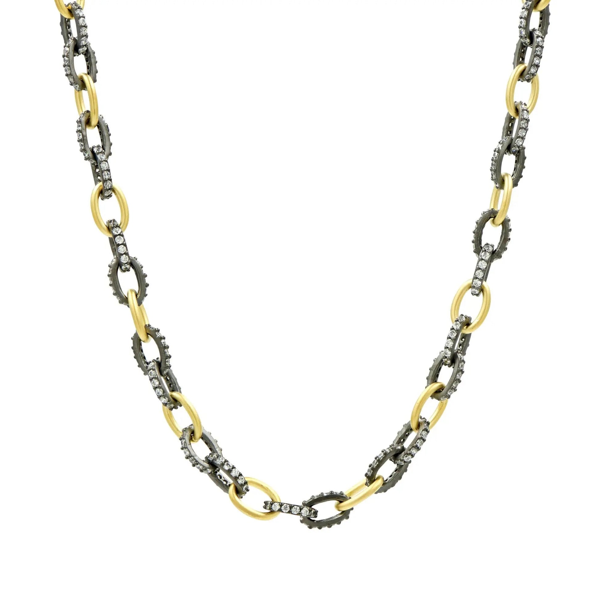 14KGoldandBlackGoldonSterlingSilver Alternating Chain Link Necklace Signature NECKLACE