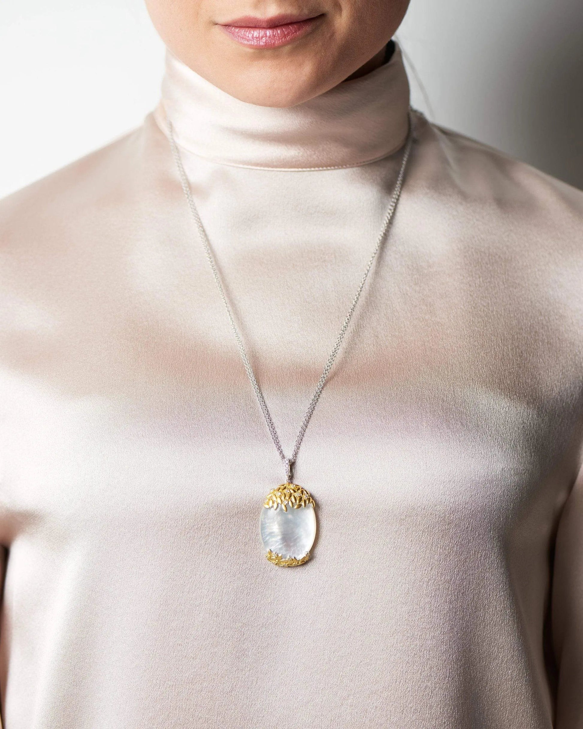  Armor of Hope Mother of Pearl Oval Statement Pendant Necklace FREIDA ROTHMAN NECKLACE