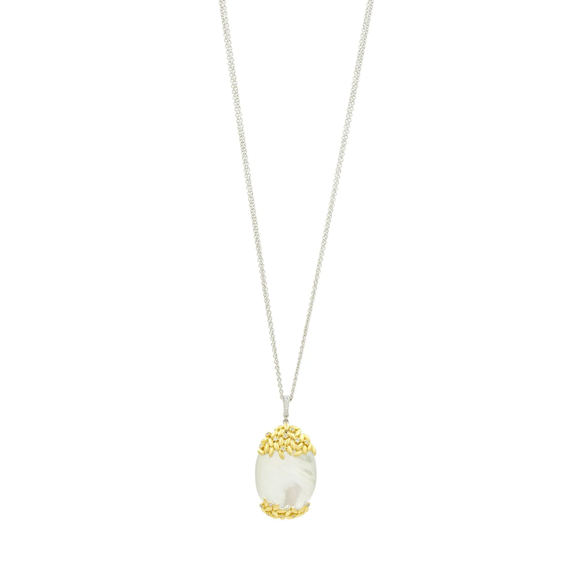  Armor of Hope Mother of Pearl Oval Statement Pendant Necklace FREIDA ROTHMAN NECKLACE