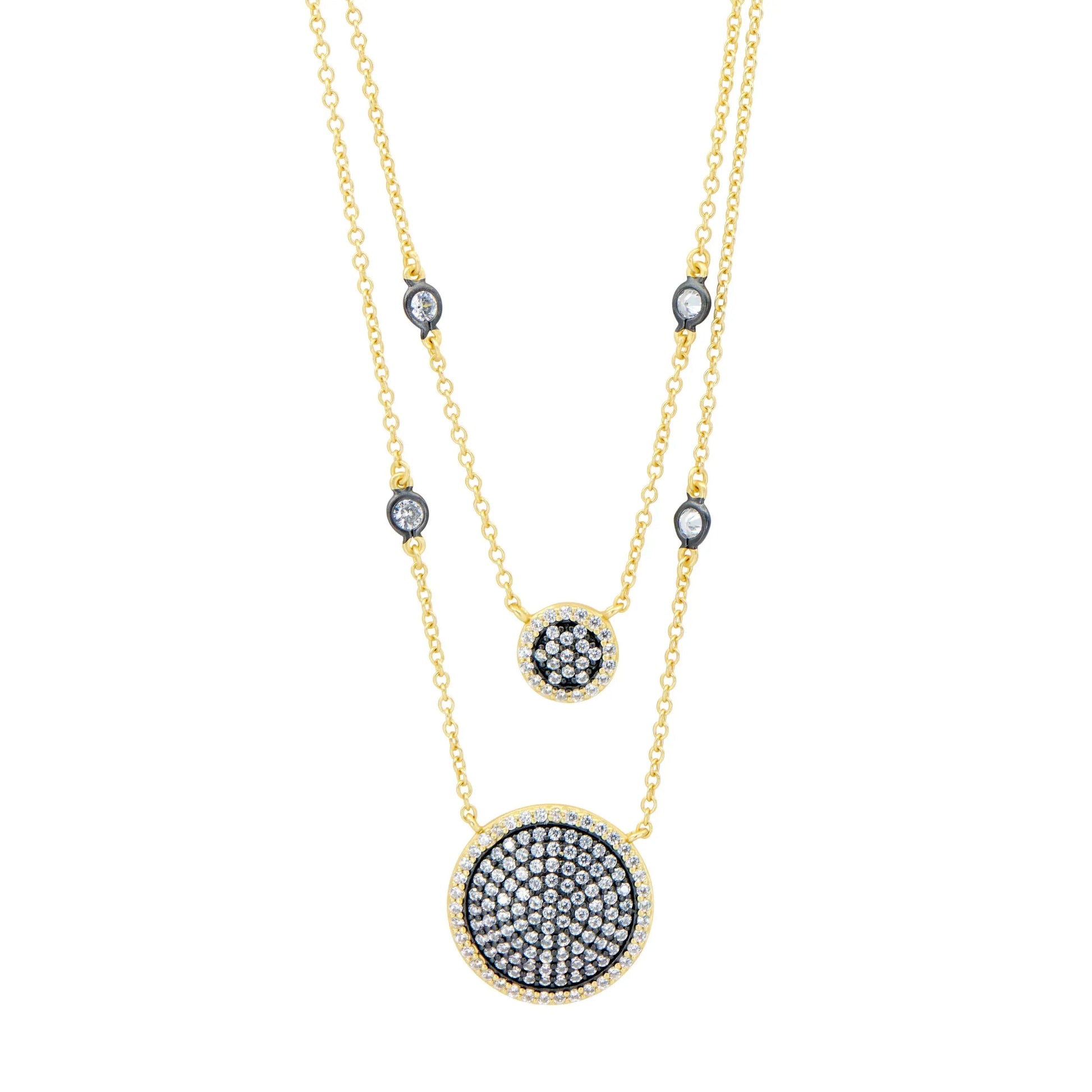 BlackGoldand14KGoldonSterlingSilver Double Layer Times Square Pavé Necklace Signature NECKLACE