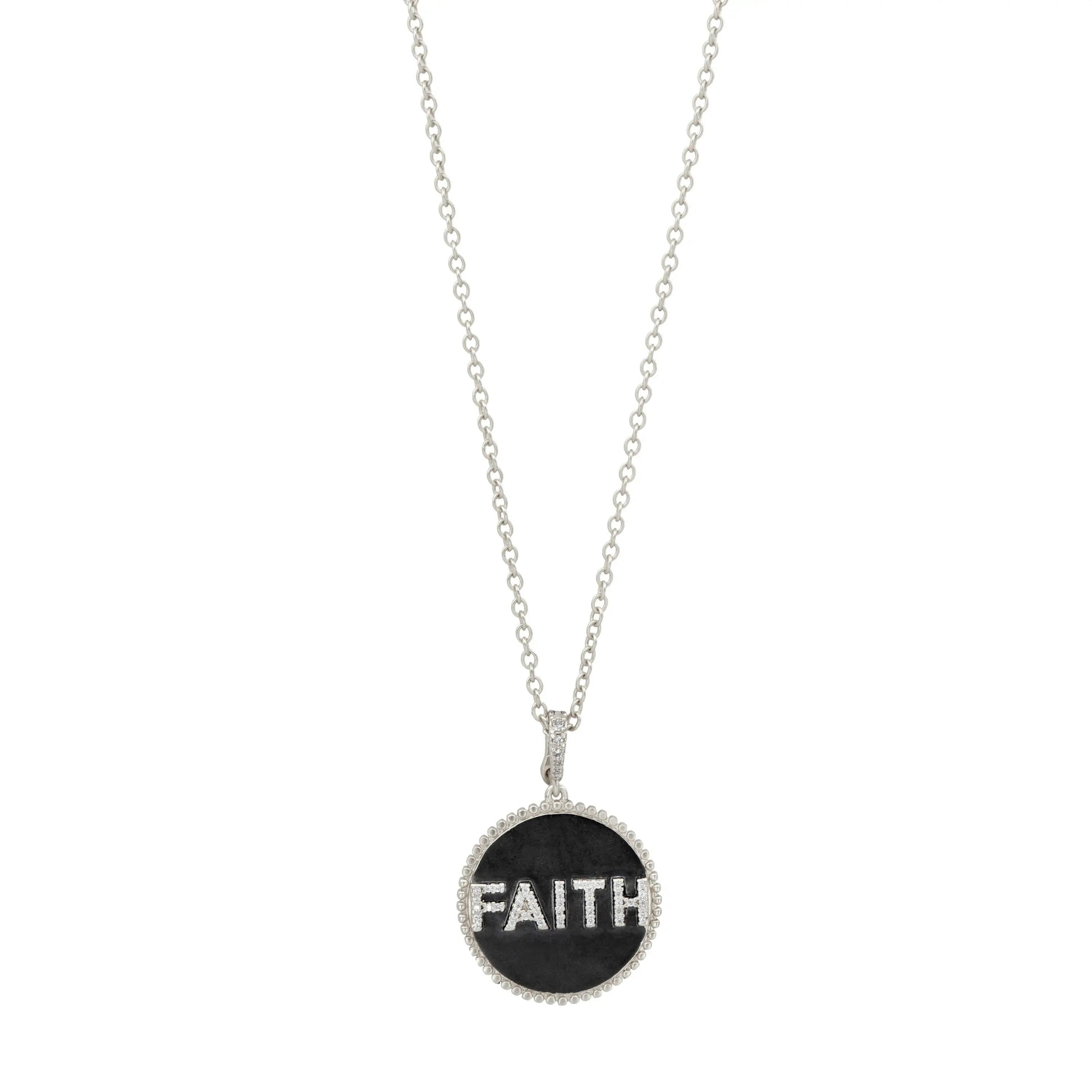BlackSilver Double Sided FAITH Pendant Necklace Women of Strength NECKLACE