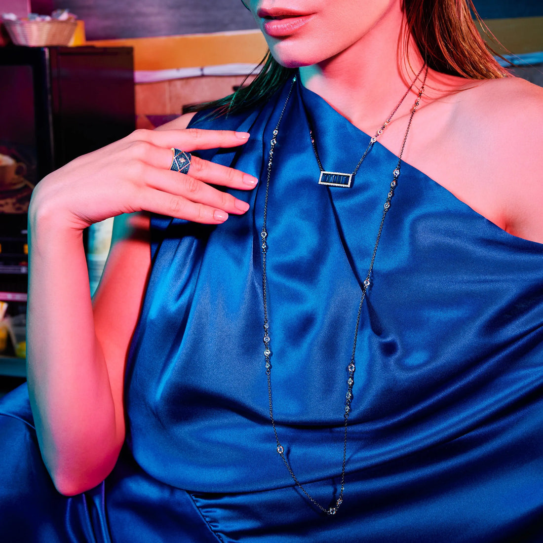  FREIDA ROTHMAN Midnight Blue Baguette Bar Pendant Necklace Midnight NECKLACE