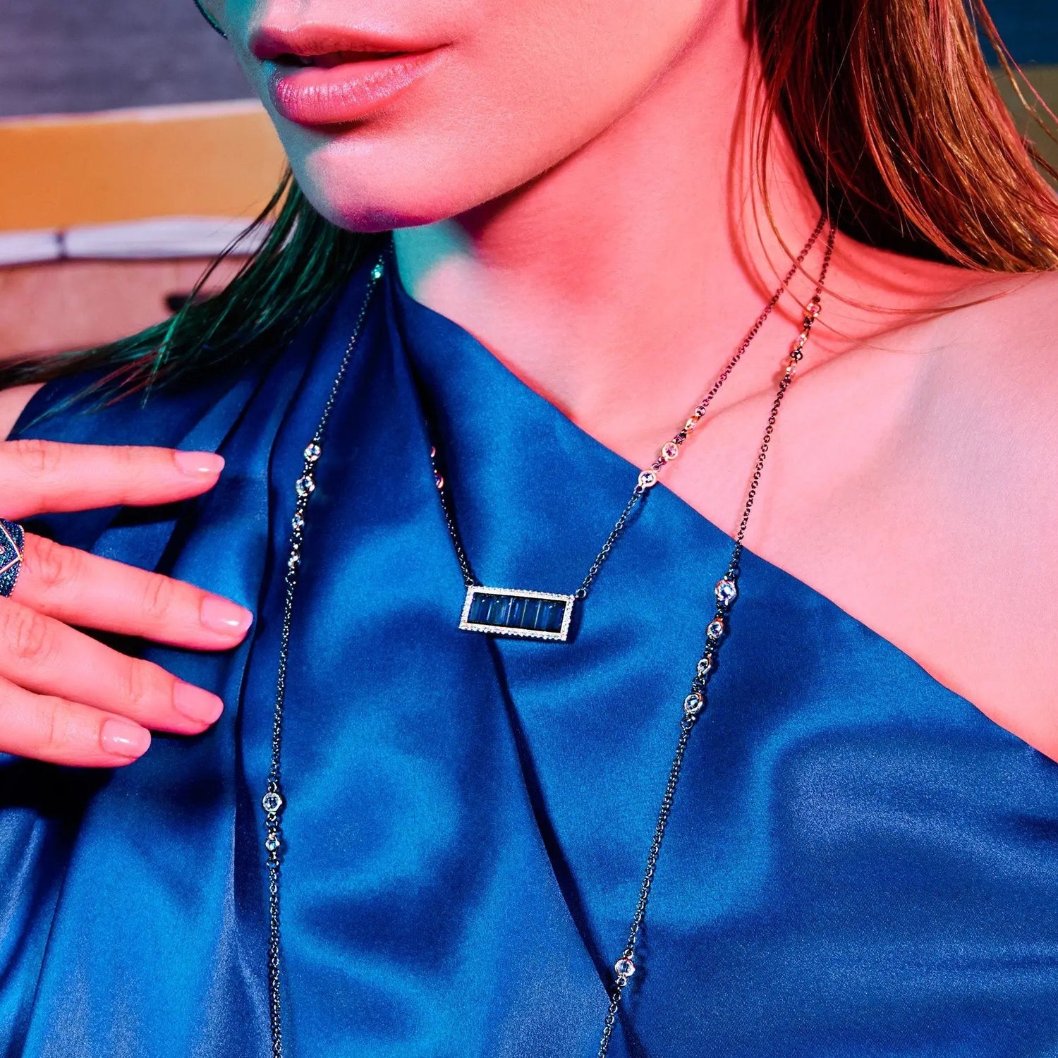  FREIDA ROTHMAN Midnight Blue Baguette Bar Pendant Necklace Midnight NECKLACE