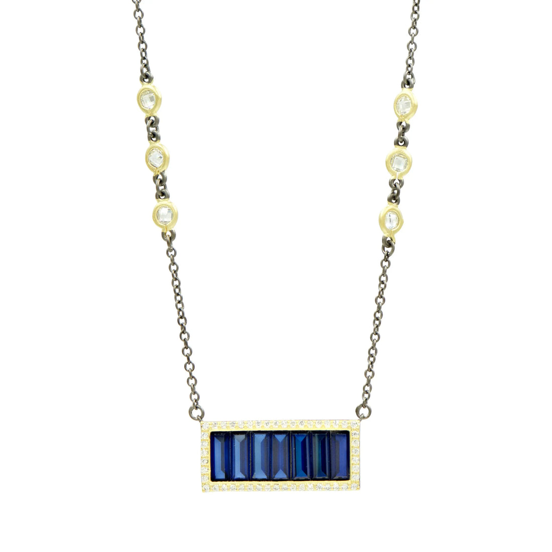 GoldBlackMatte FREIDA ROTHMAN Midnight Blue Baguette Bar Pendant Necklace Midnight NECKLACE