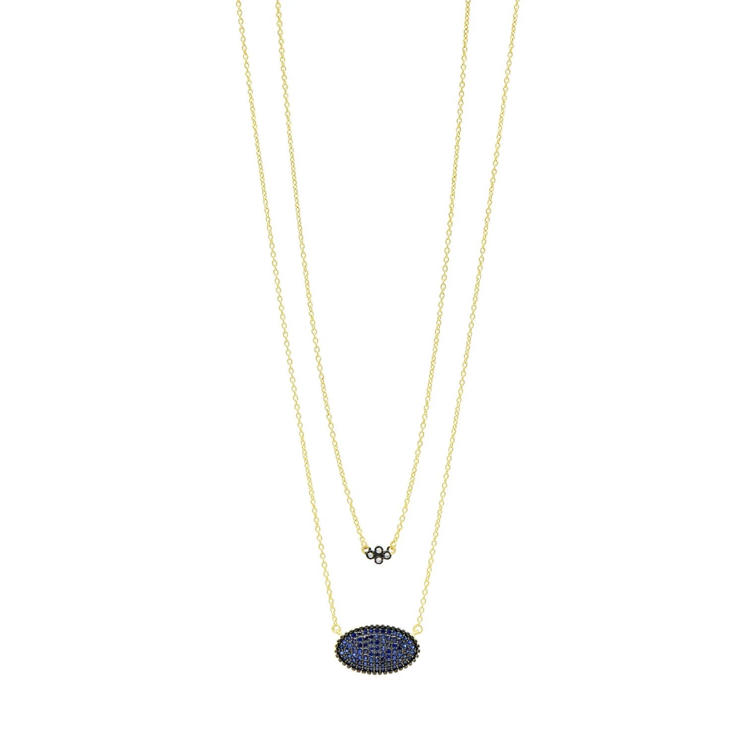 FREIDA ROTHMAN Midnight Blue Oval Pavé Double Pendant Necklace Midnight NECKLACE