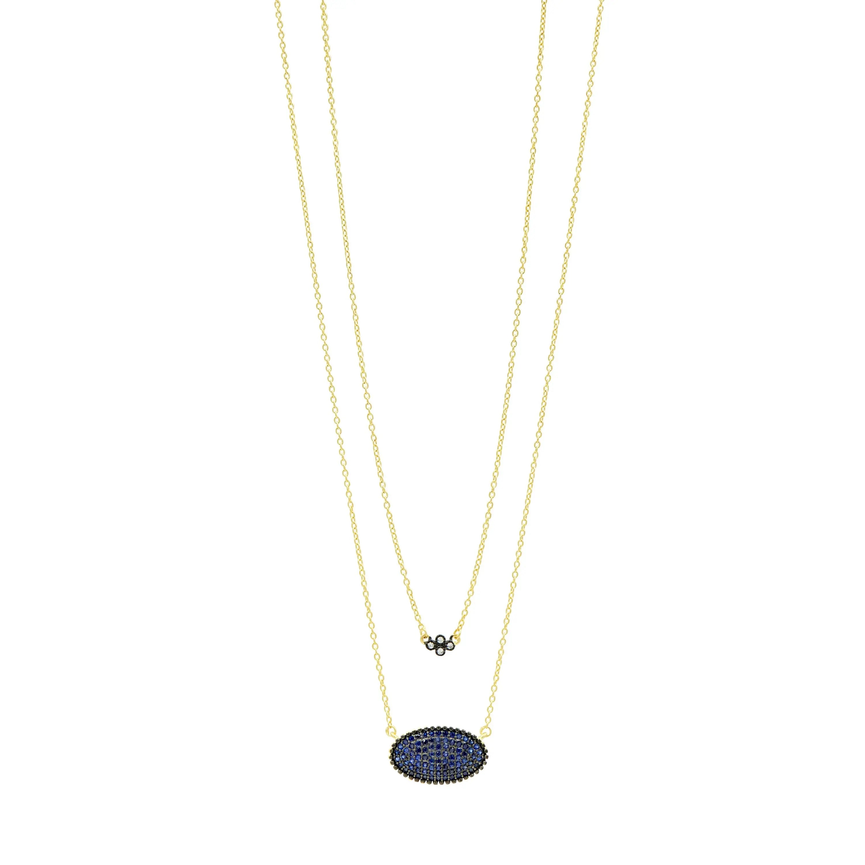  FREIDA ROTHMAN Midnight Blue Oval Pavé Double Pendant Necklace Midnight NECKLACE