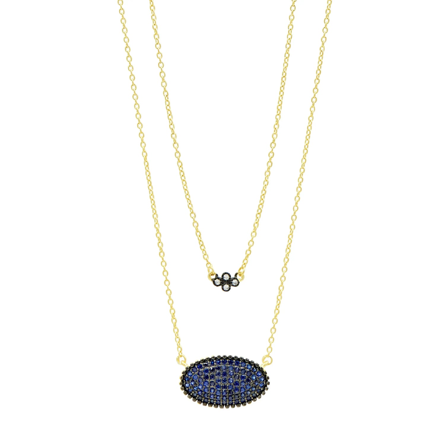 GoldBlackMatte FREIDA ROTHMAN Midnight Blue Oval Pavé Double Pendant Necklace Midnight NECKLACE
