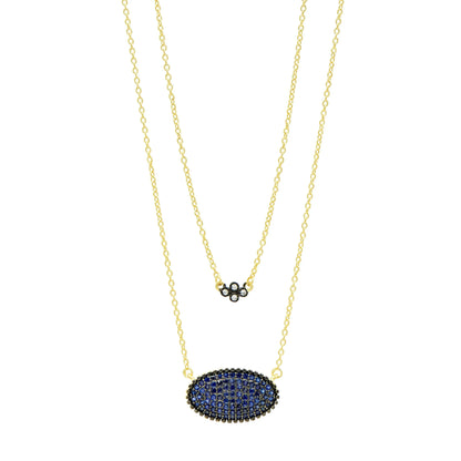 GoldBlackMatte FREIDA ROTHMAN Midnight Blue Oval Pavé Double Pendant Necklace Midnight NECKLACE